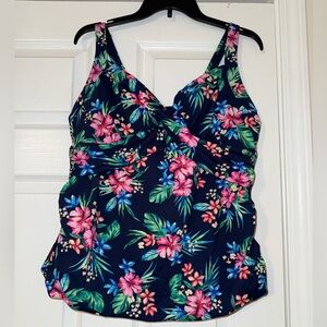 Lands' End Navy Floral Tankini Top